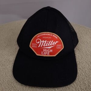 Miller High Life Beer Black Mesh Hat Cap Logo Patch Trucker Adjustable Snapback